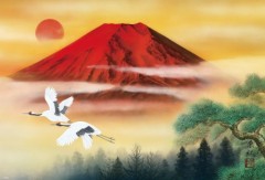 Red Fuji and cranes