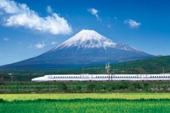Shinkansen below Mount Fuji